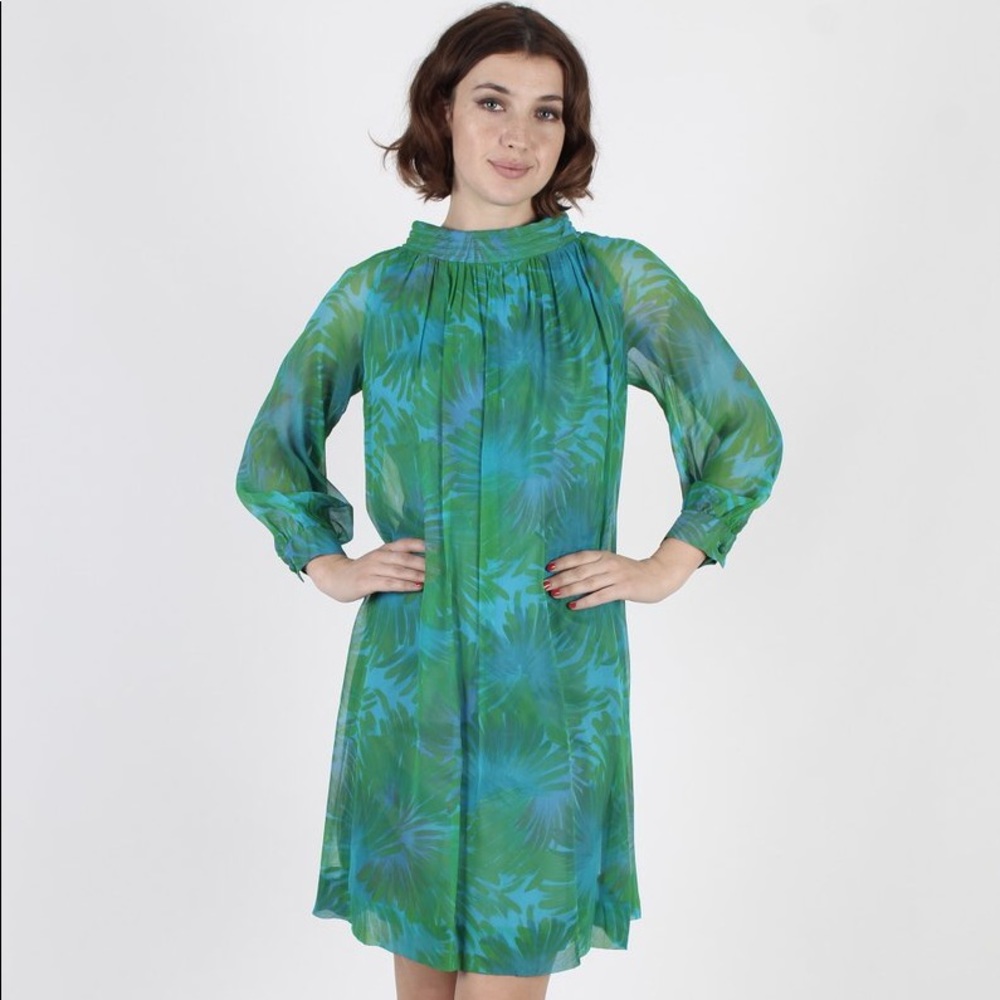 60s Floral Chiffon Mod Mini Dress